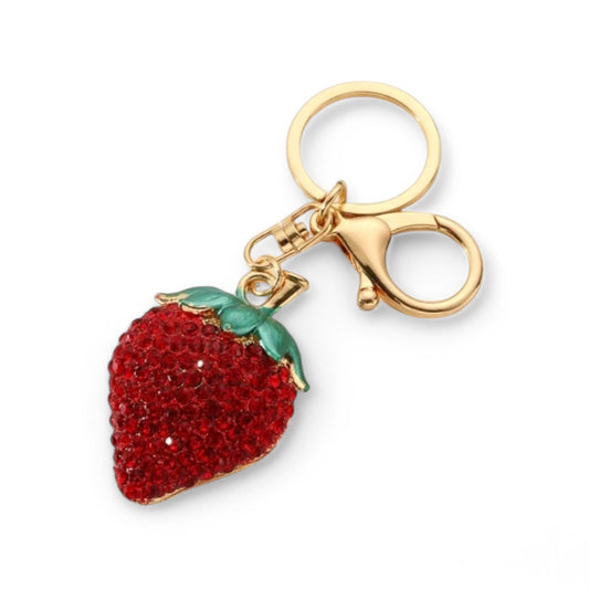 Glam Rhinestone Strawberry Keychain