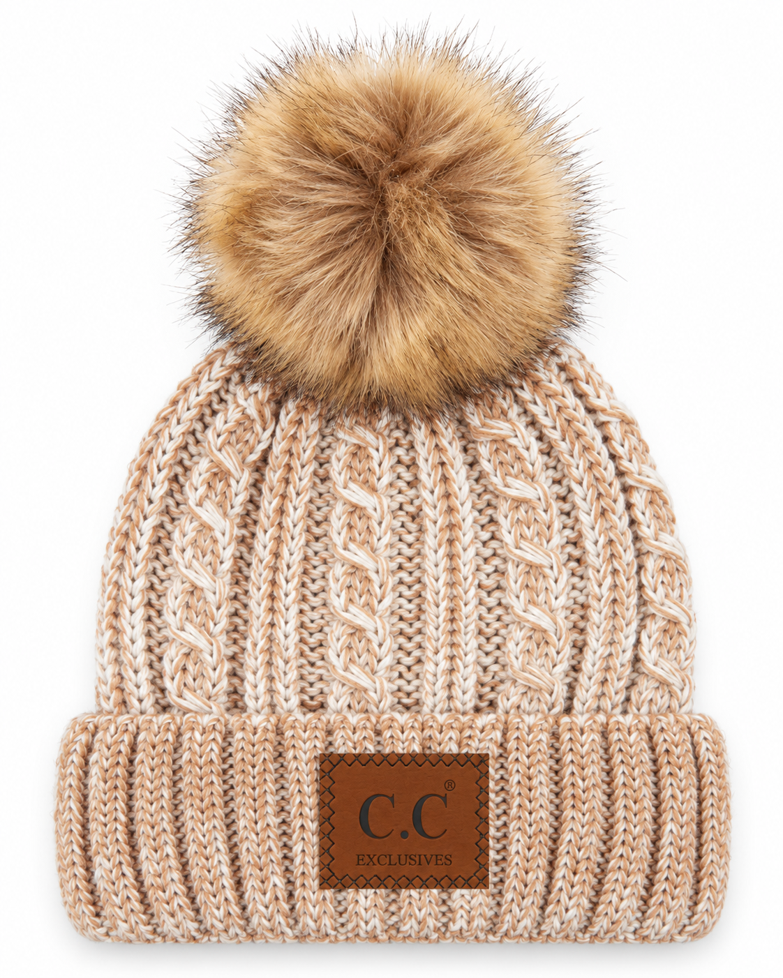 Everly Marled Cable Knit Pom Beanie
