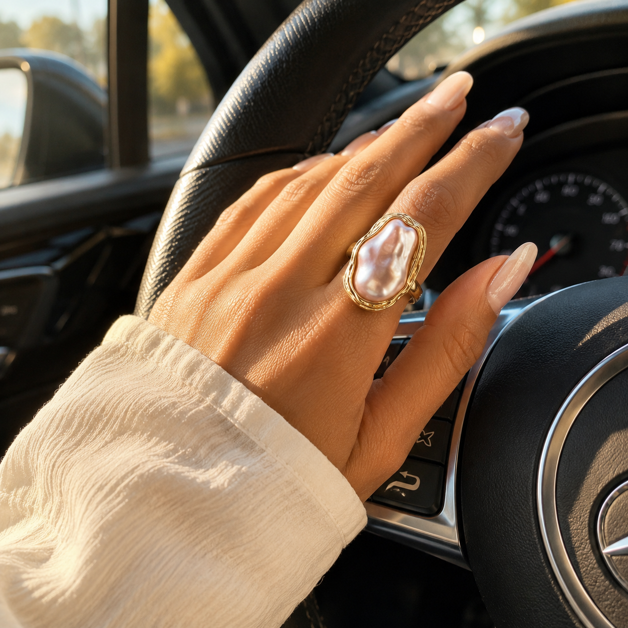 Uneven Statements Adjustable Faux Pearl Fashion Ring