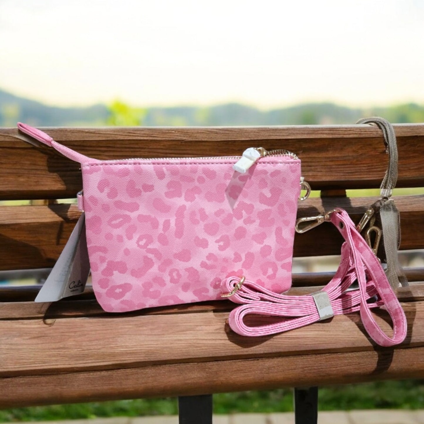 Sweet As Pink Leopard Crossbody Multi Compartment Purse