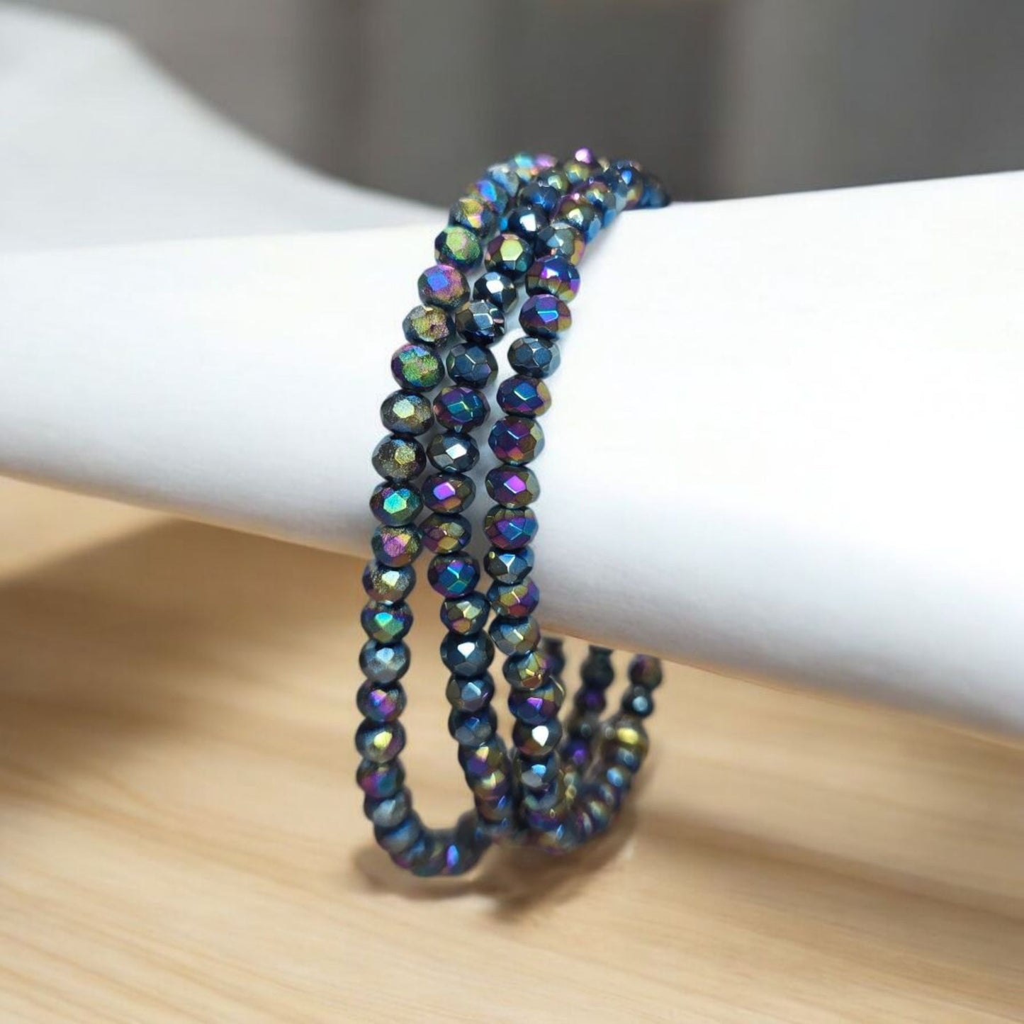 Metallic Mini Glass Bead Stretch Bracelets Set of 3