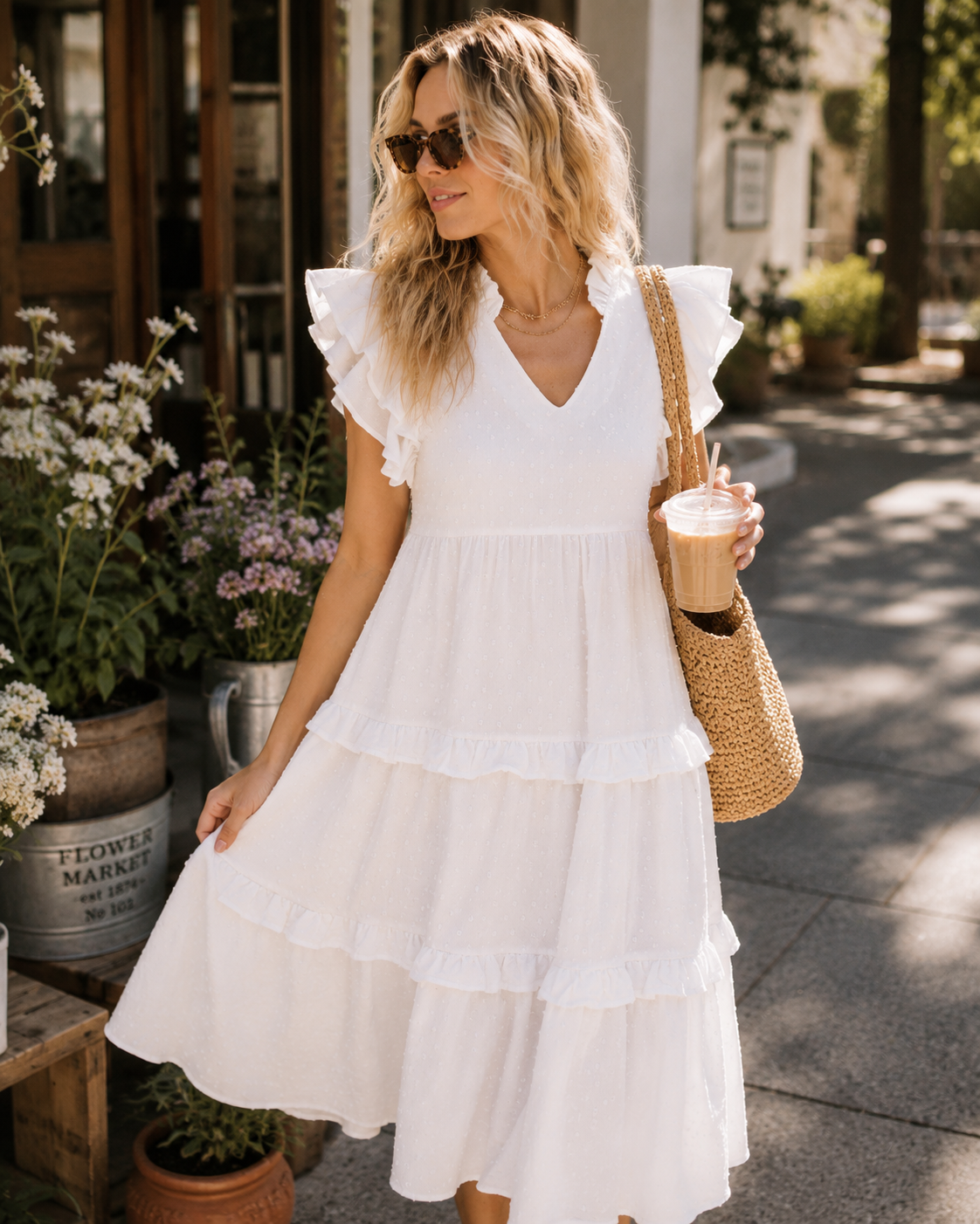 Coastal Grace Swiss Dot Midi Dress