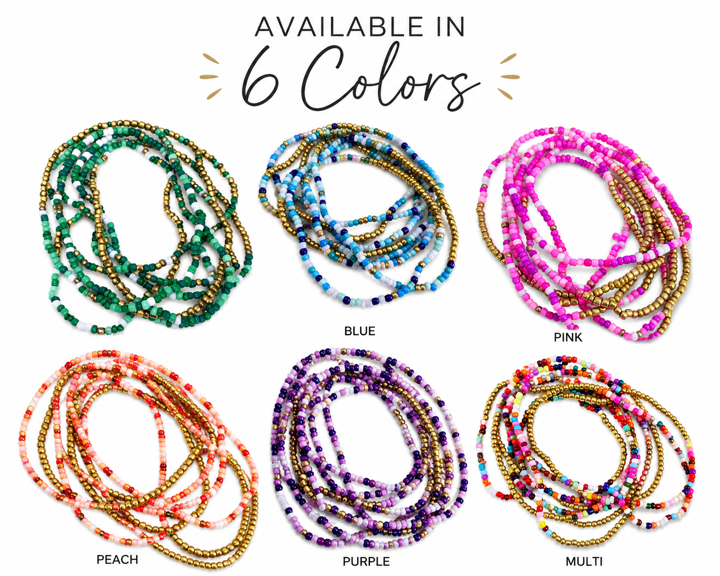 Coastal Color Seed Bead Bracelet Set 8 Piece Stretch Stack