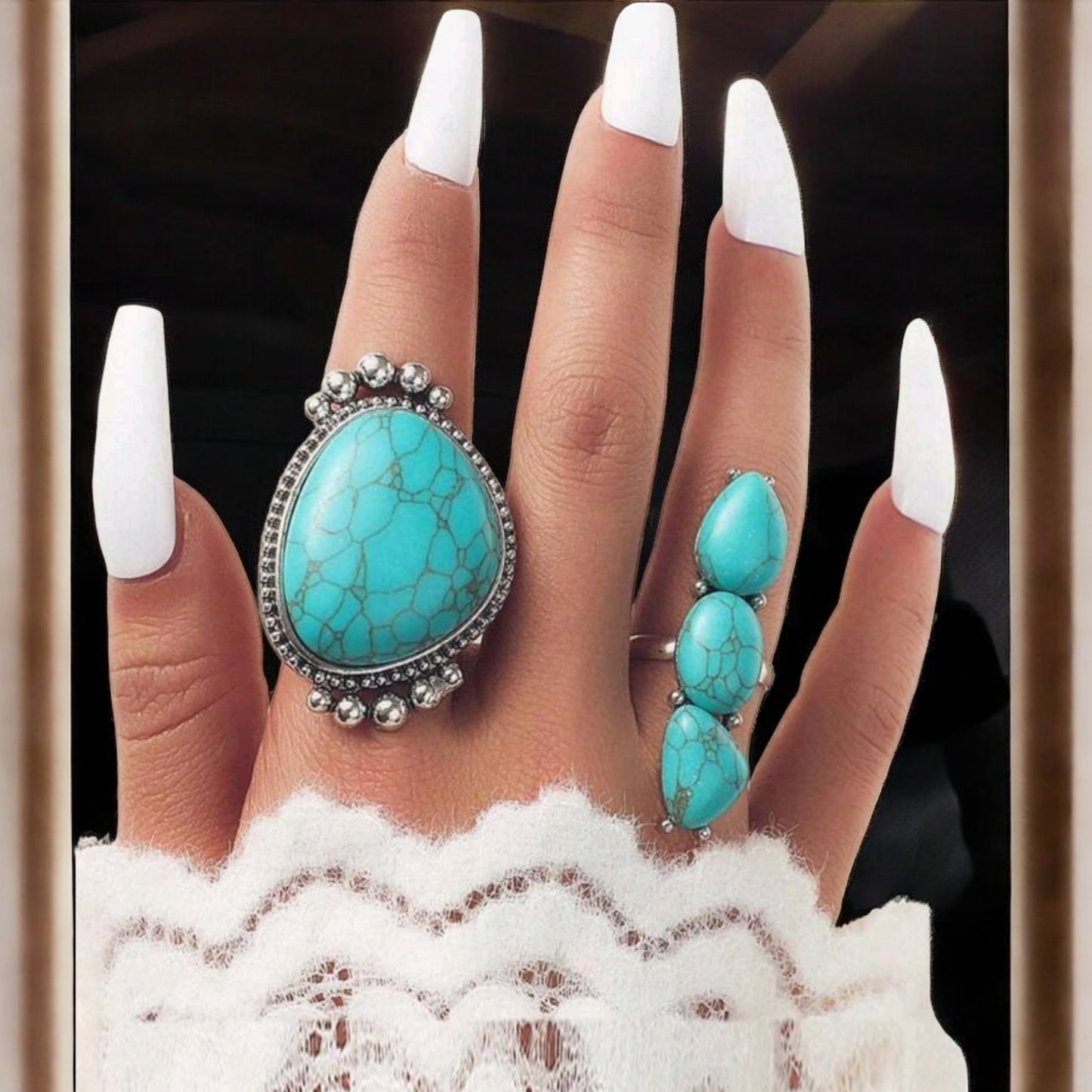 Making Statements Adjustable Blue Cowgirl Crackle Stone Rings