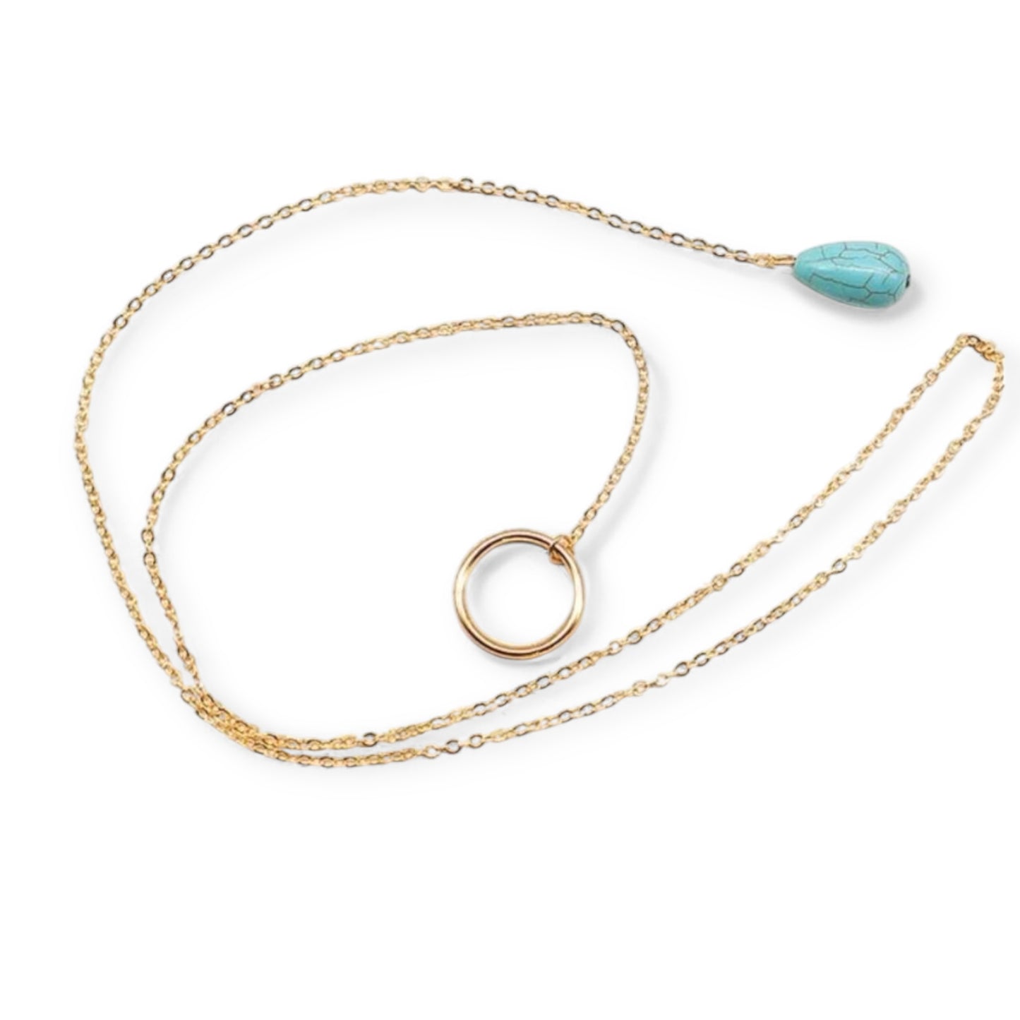 Appreciated And Simple Gold Metal Dainty Necklace with Cowgirp Blue Crackle Drop