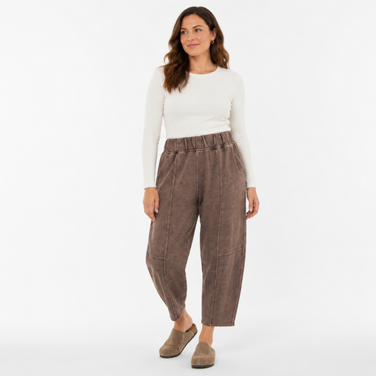 Slow Mornings Coffee Mineral Wash Barrel Pants