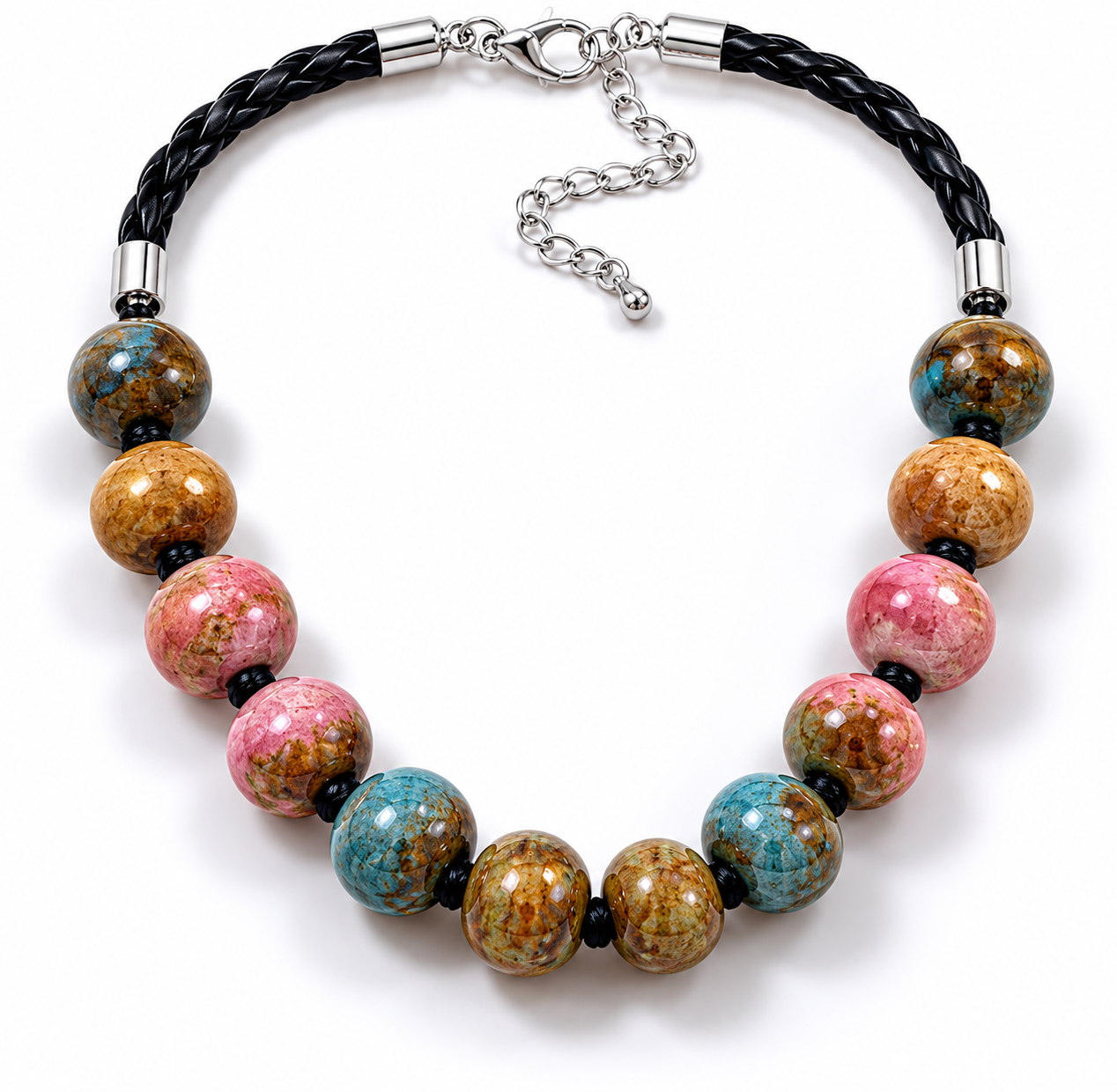 Coastal Canyon Round Ceramic Bead Necklace – Coastal Cowgirl Boho Statement Jewelry