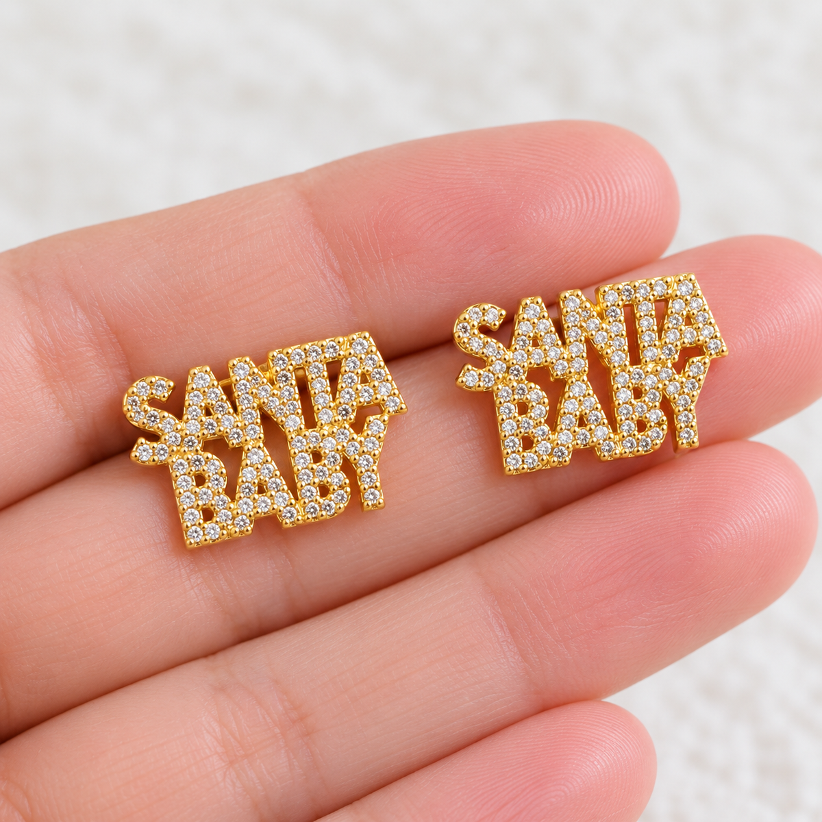 Santa Baby Crystal Stud Earrings – Gold Holiday Statement Earrings