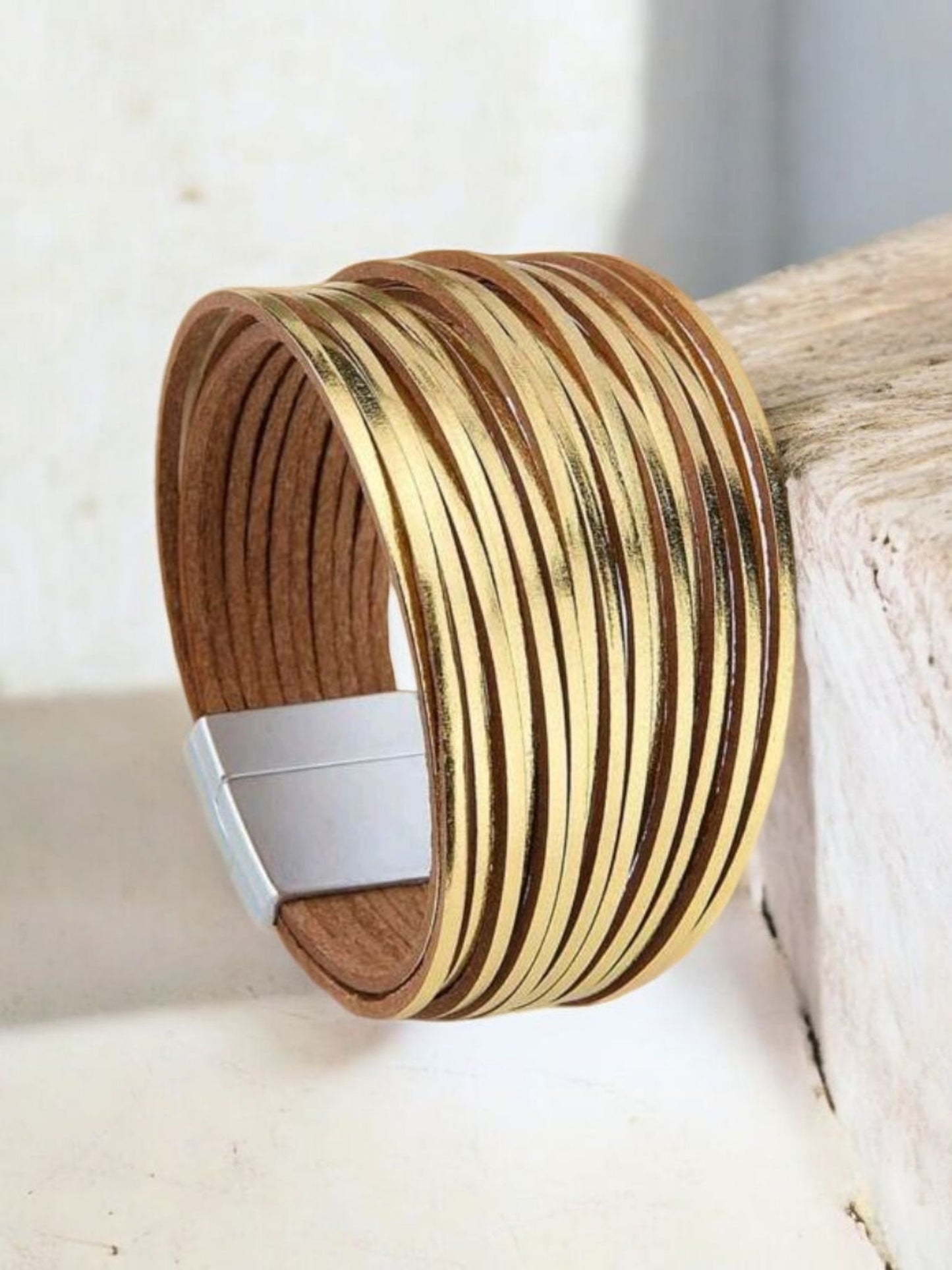 Empress Gold Tone Leather Magnetic Multi-Layer Bracelet