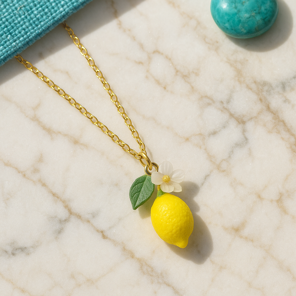 Squeeze The Day 3D Lemon Spring Summer Necklace