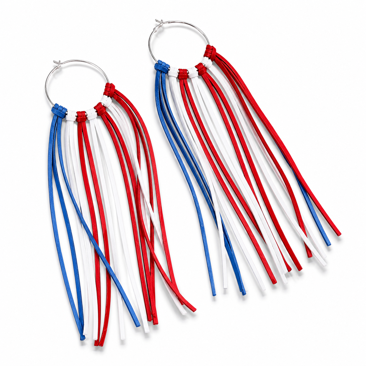 Freedom Fringe Hoops – Red White Blue Tassel Hoop Earrings, Patriotic Western Statement Earrings
