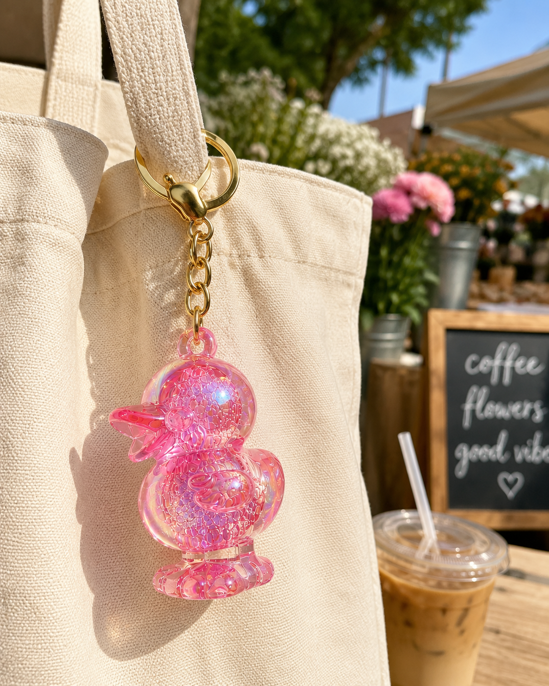 Iridescent Duck Keychain – Glossy Acrylic Bag Charm