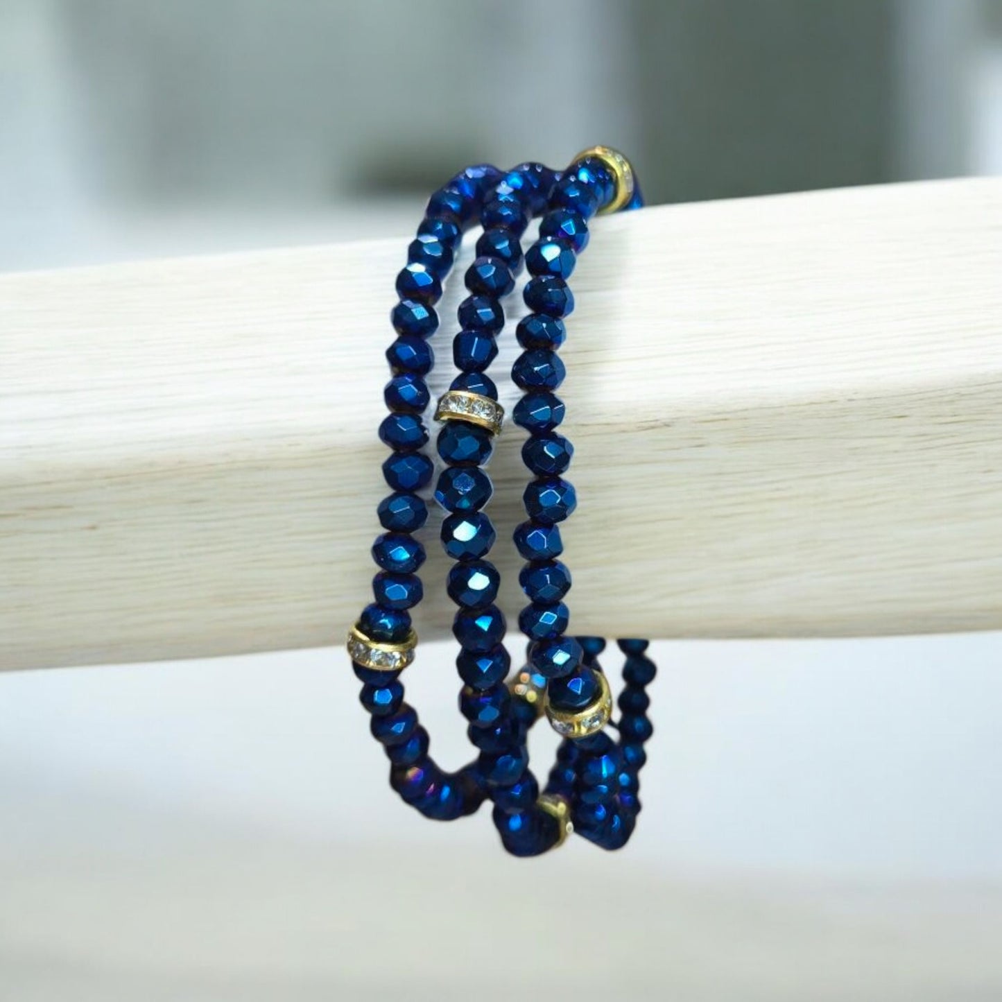 Metallic Mini Glass Bead Stretch Bracelets Set of 3