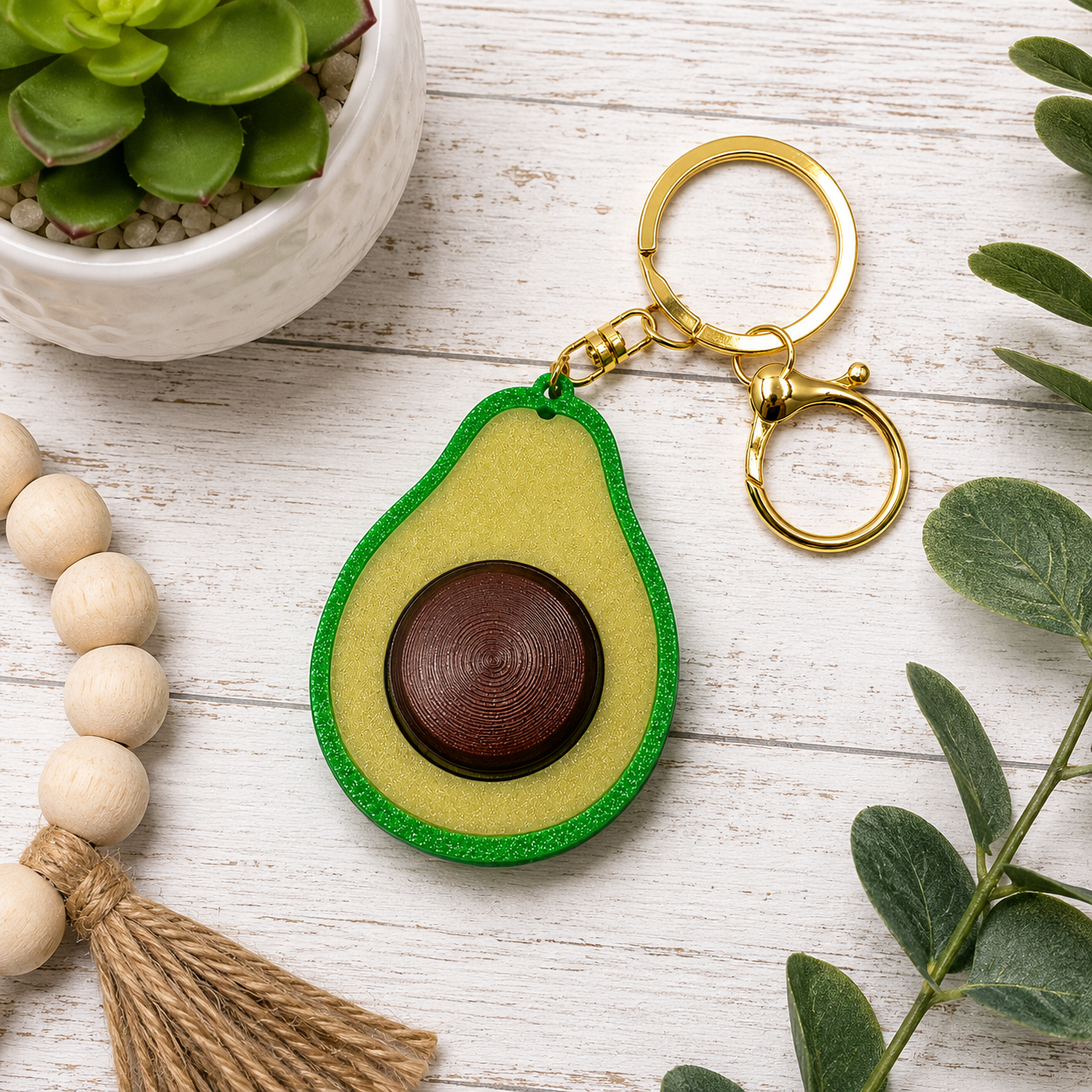 Avocado Clicker Fidget Keychain 3D Printed Sensory Key Ring Novelty Stress Relief Keychain