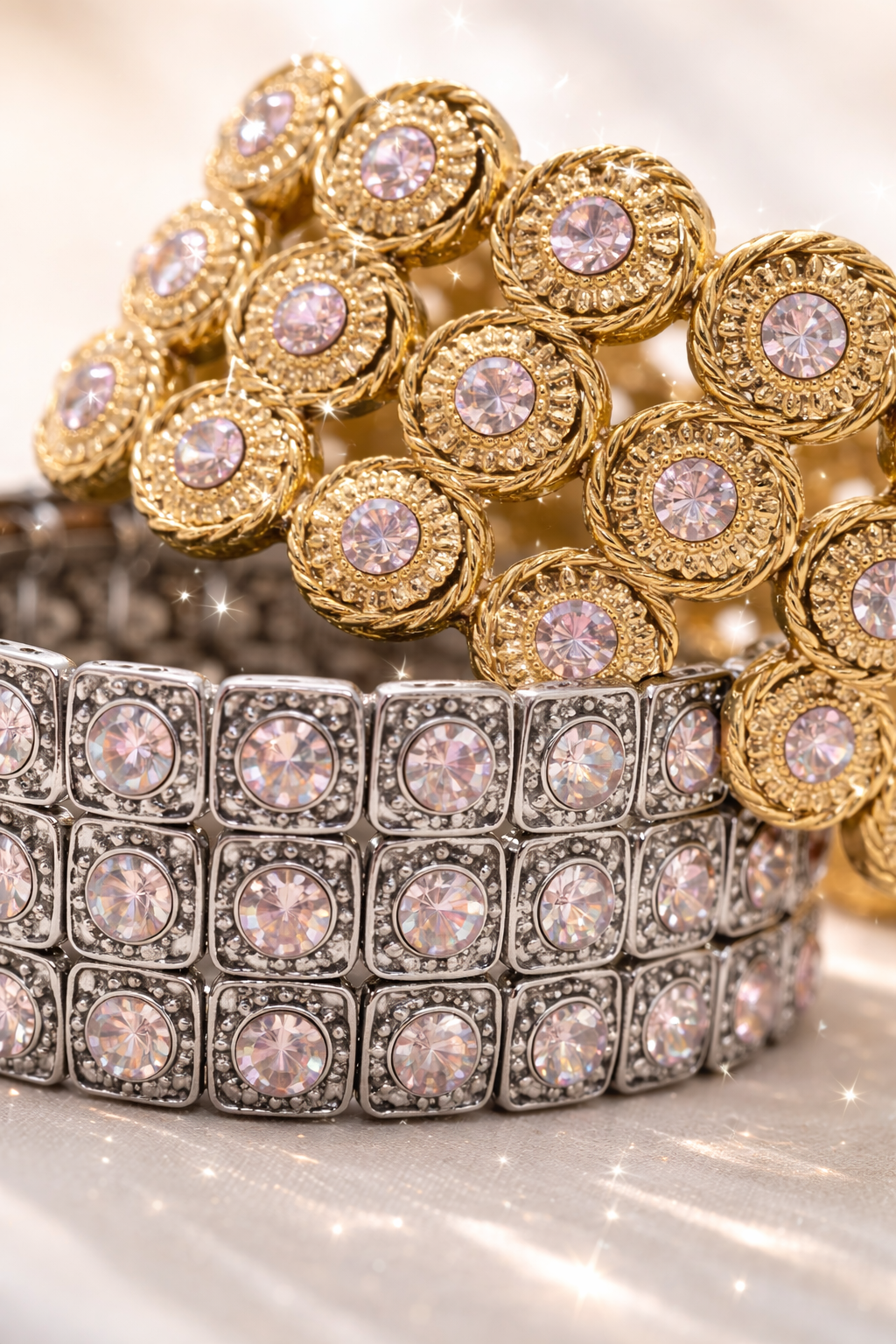 Allure Rodeo Luxe Bracelet Western Rhinestone Stretch Cuff (Gold or Silver Rhinestone Statement Bracelet)