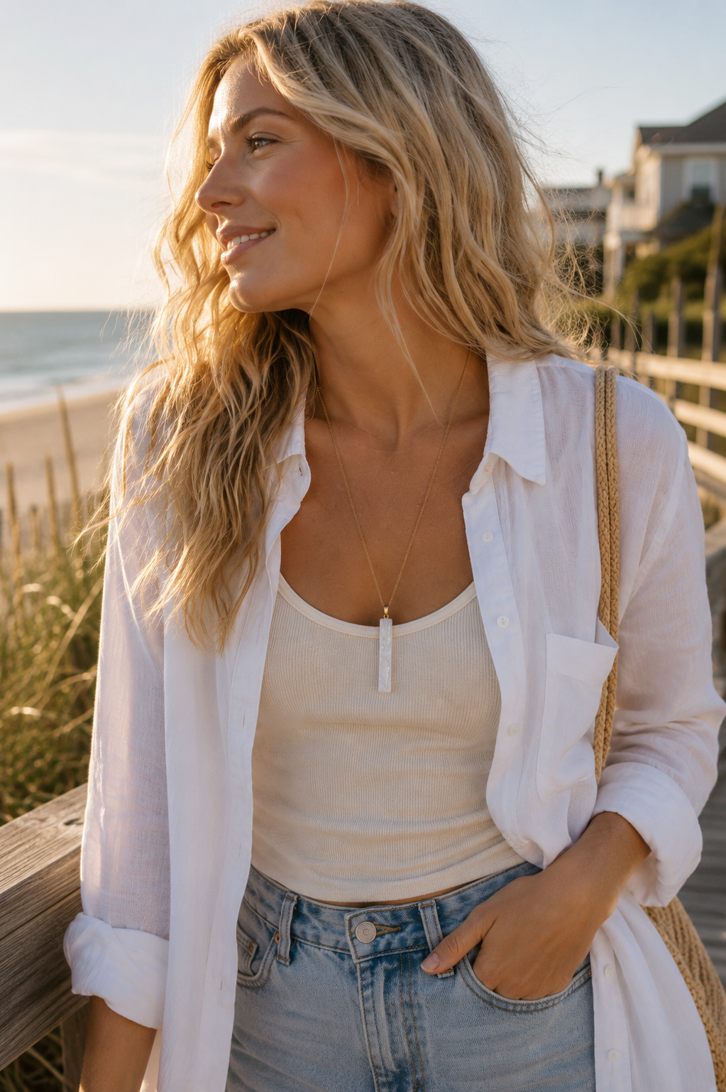 Clear Horizon Selenite Pendant Necklace