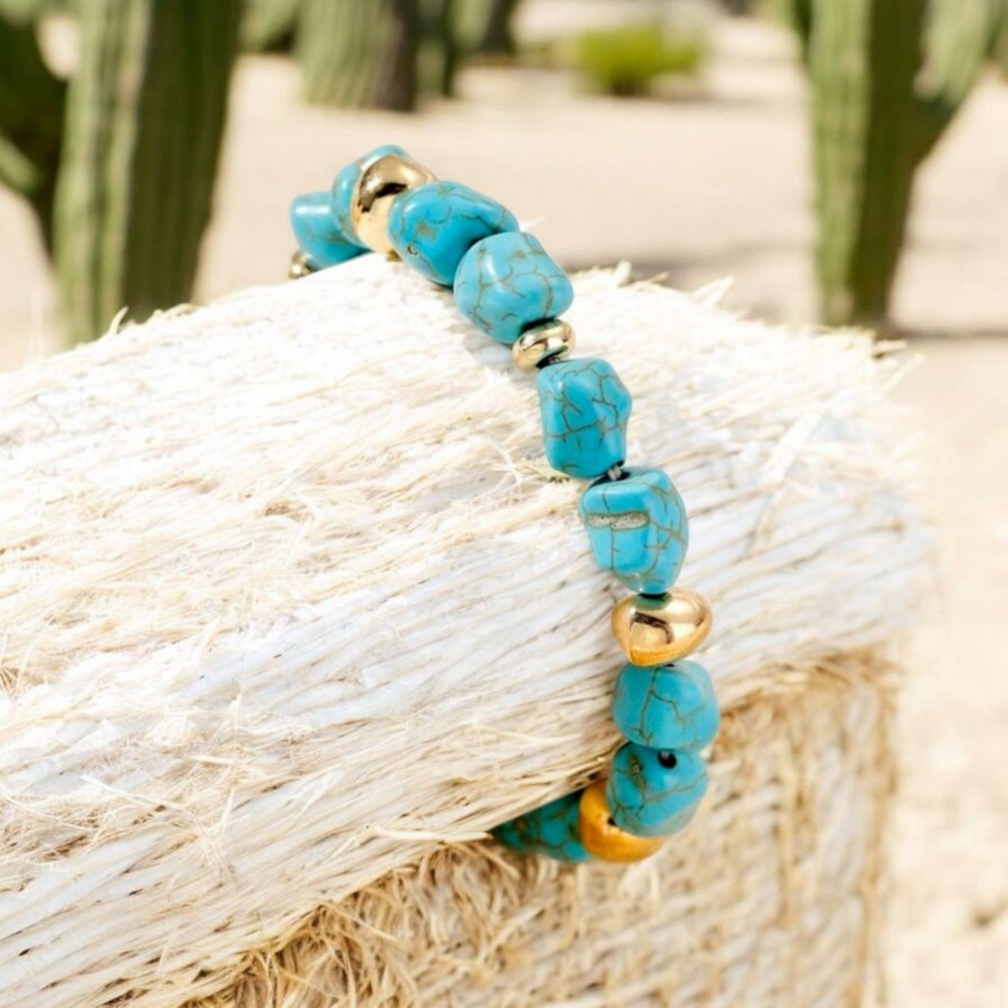 Tumbling Down Crackle Cowgirl Blue Stretch Bracelet