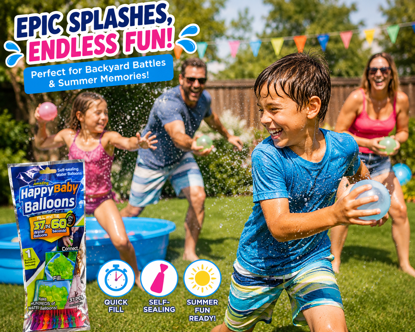 Splash Squad Quick-Fill Water Balloon Bundle | Self-Sealing Summer Water Balloons for Pool Parties, Backyard Fun & Family Games
