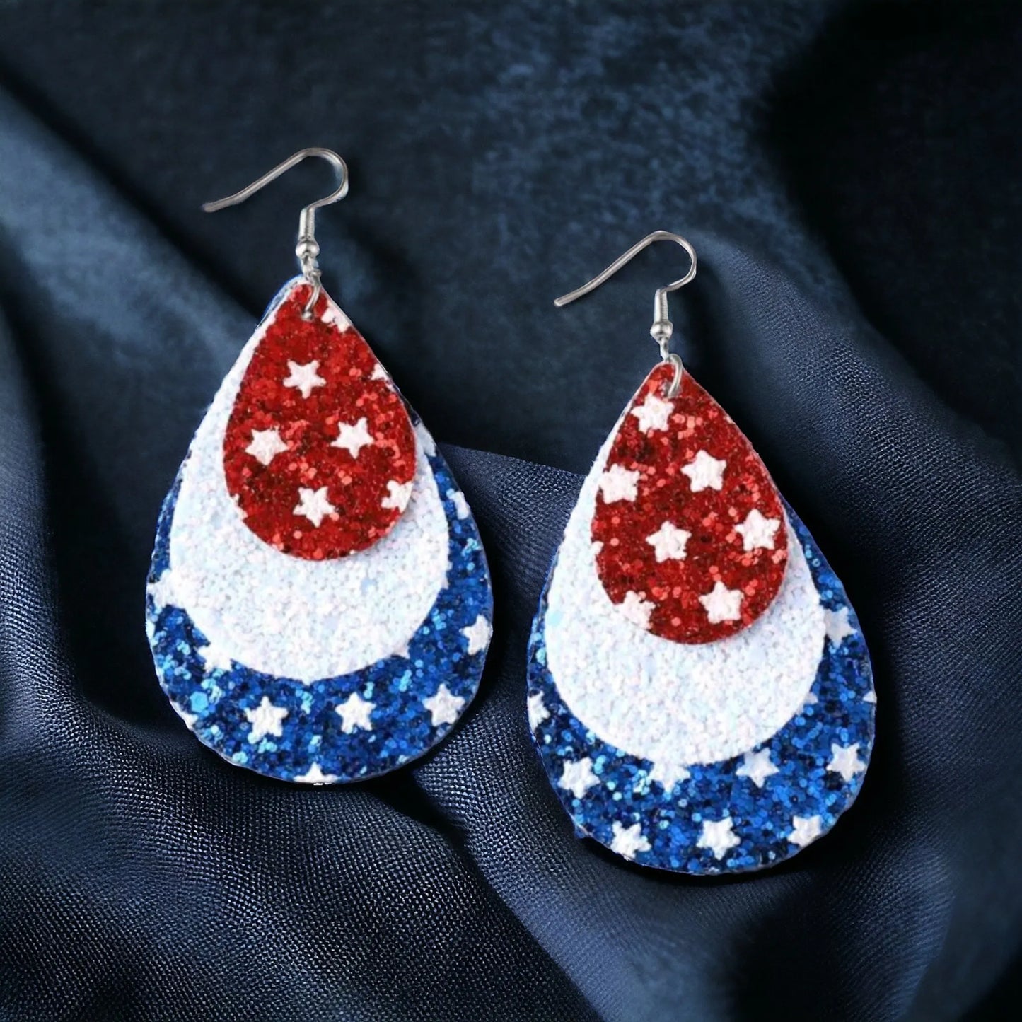 Glitter In Red, White And Blue Earrings