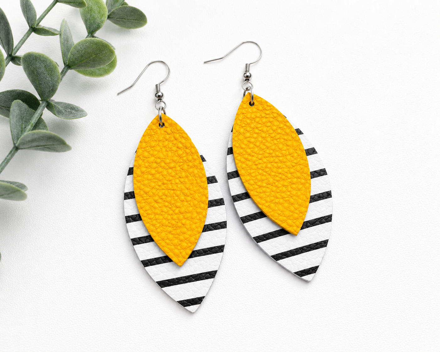 Golden Hour Stripes Layered Leather Earrings