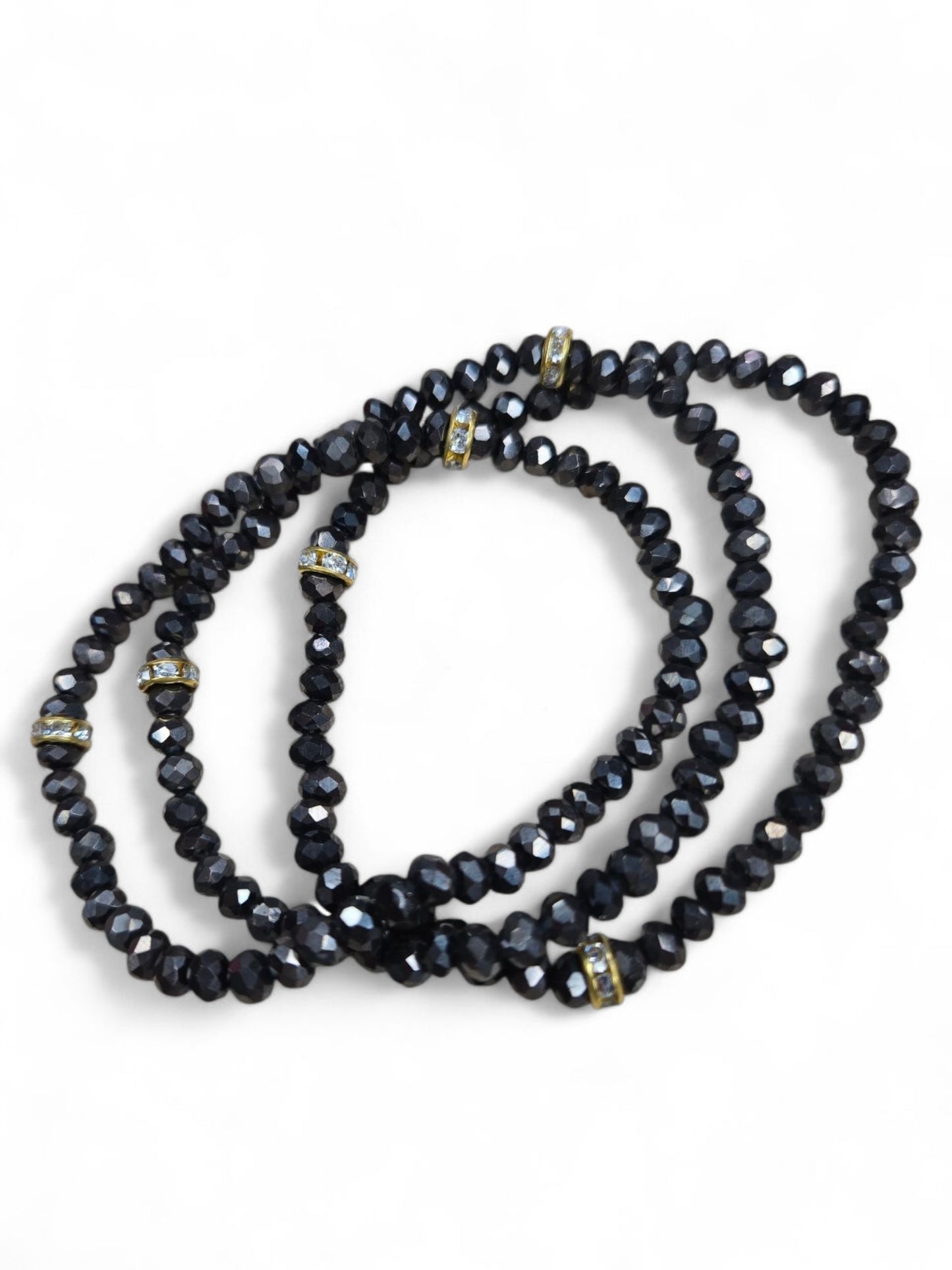 Metallic Mini Glass Bead Stretch Bracelets Set of 3