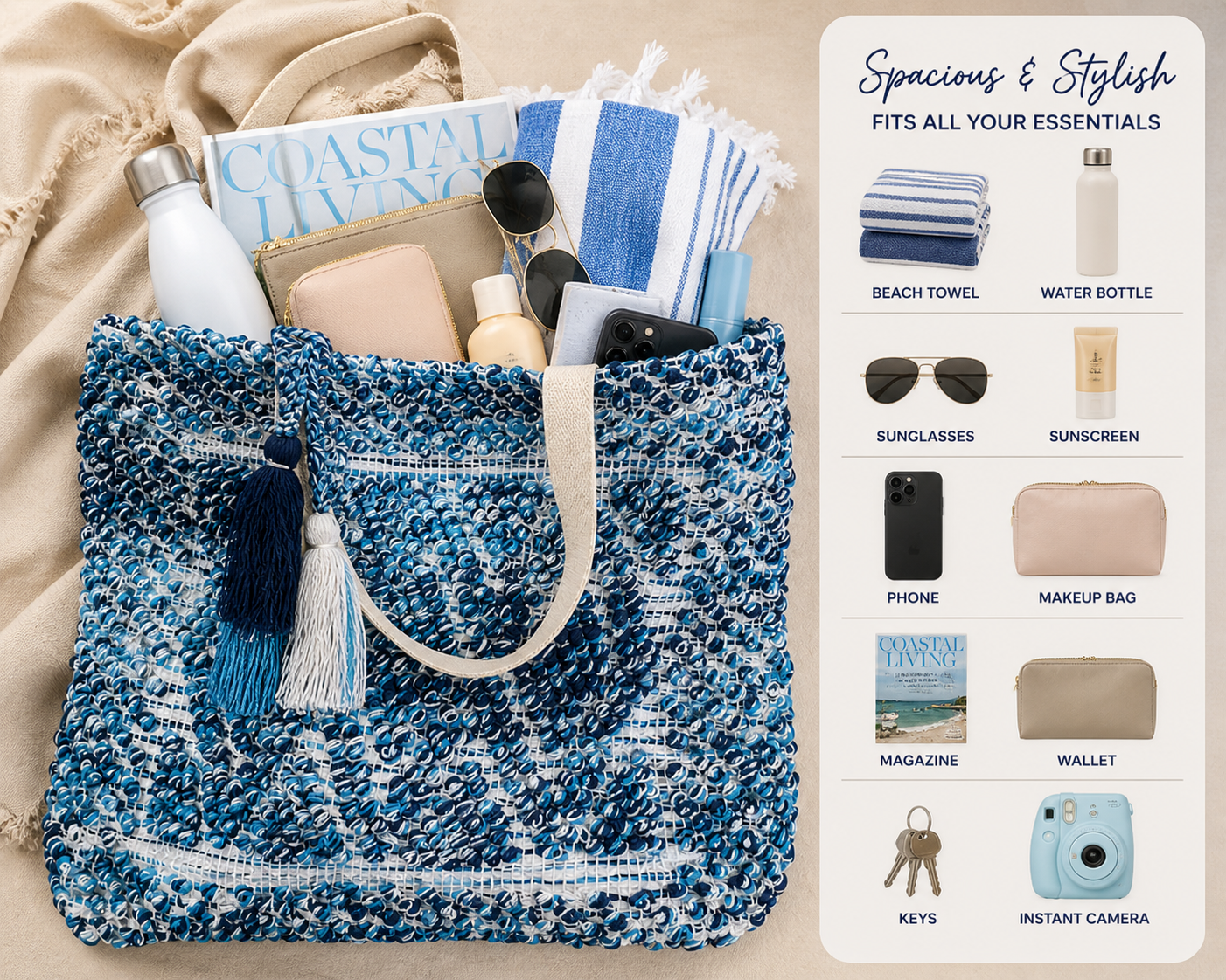 Coastal Mosaic Beach Tote – Oversized Textured Carryall