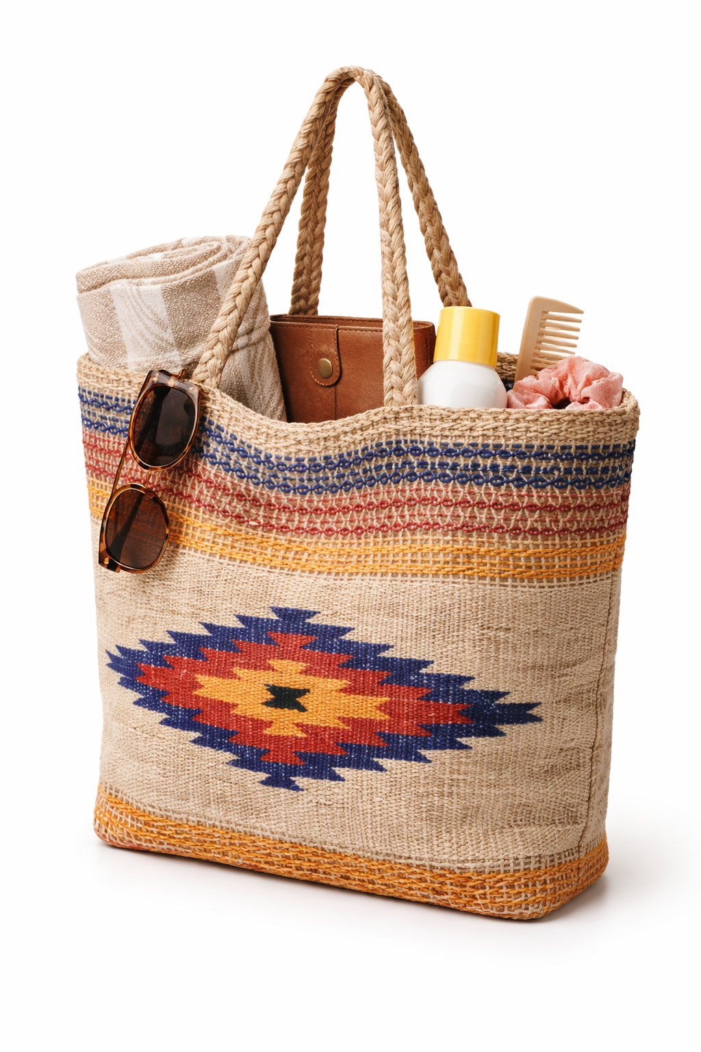 Desert Dusk Aztec Woven Tote – Western Boho Carryall Bag