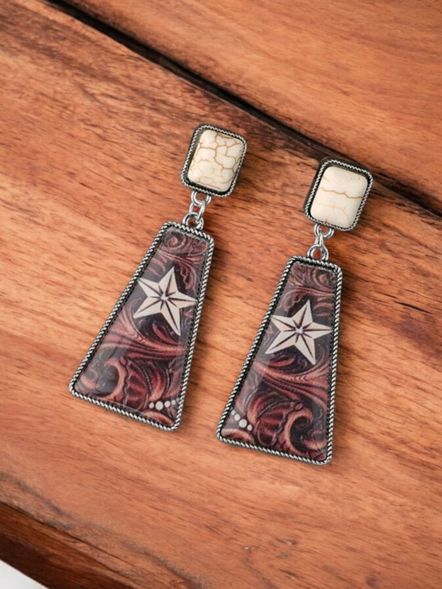 She's A Texas Star Western Fashion Print Earrings