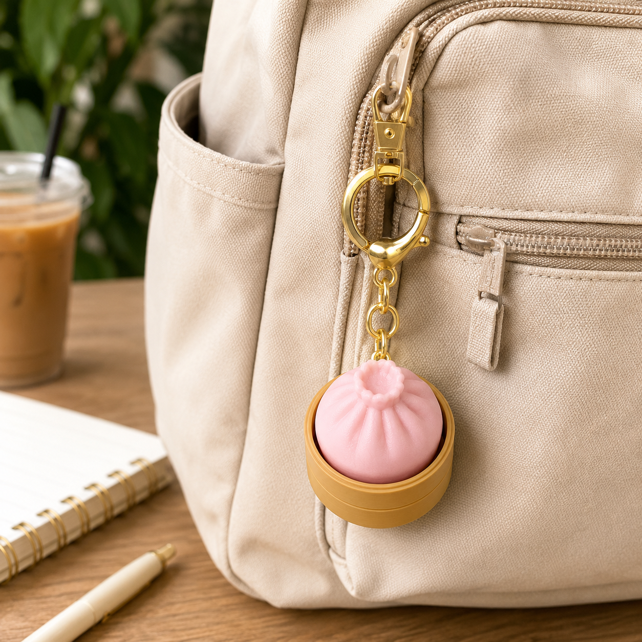 3D Printed Dumpling Clicker Fidget Keychain, Random Color Sensory Key Ring with Gold-Tone Clasp