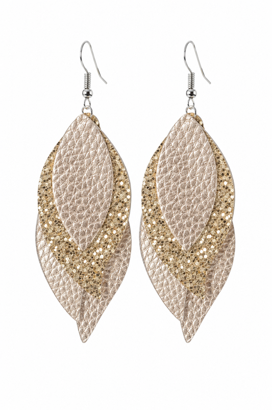 Champagne Shimmer Layered Leaf Earrings