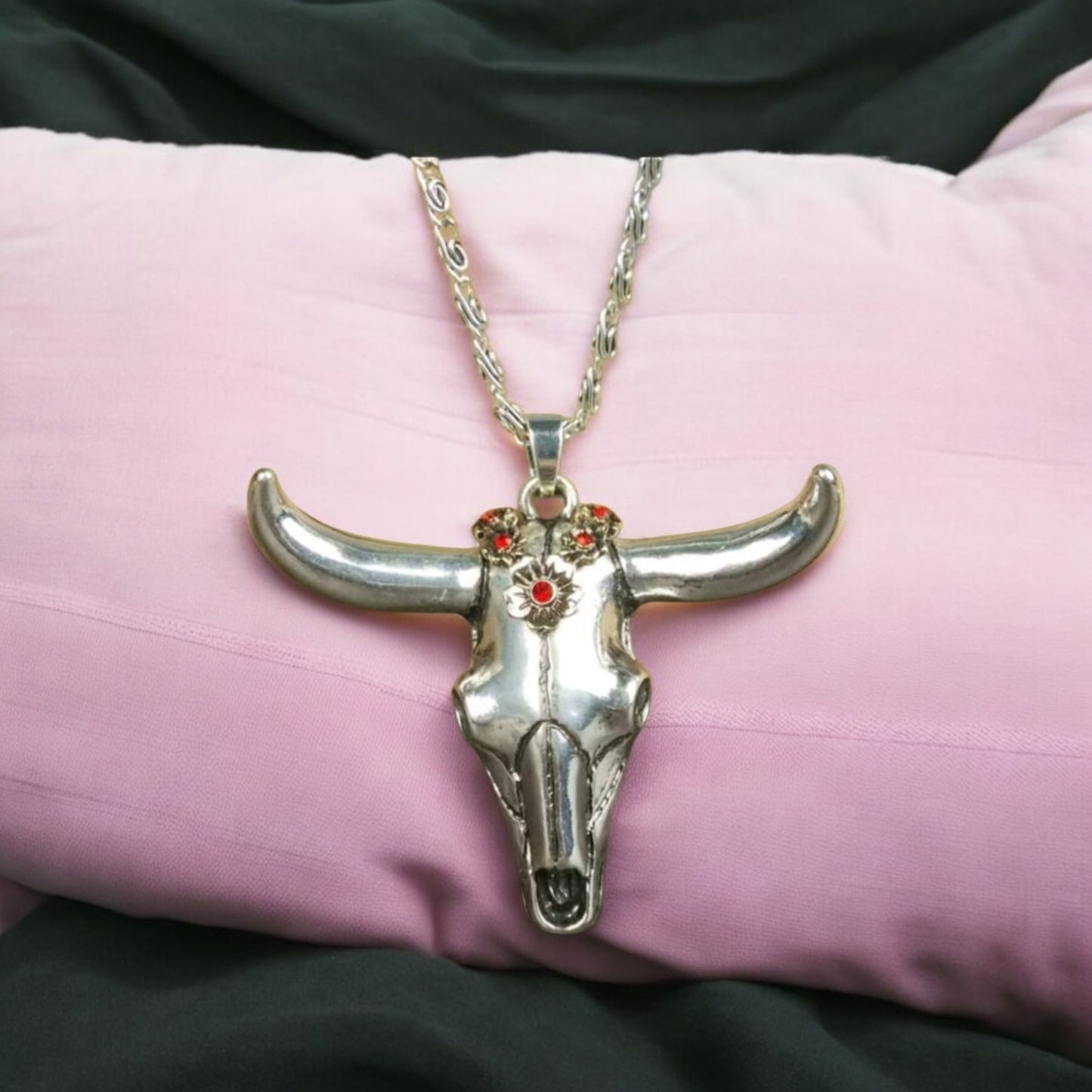 Dressed Up Bull Skull Long Statement Necklace