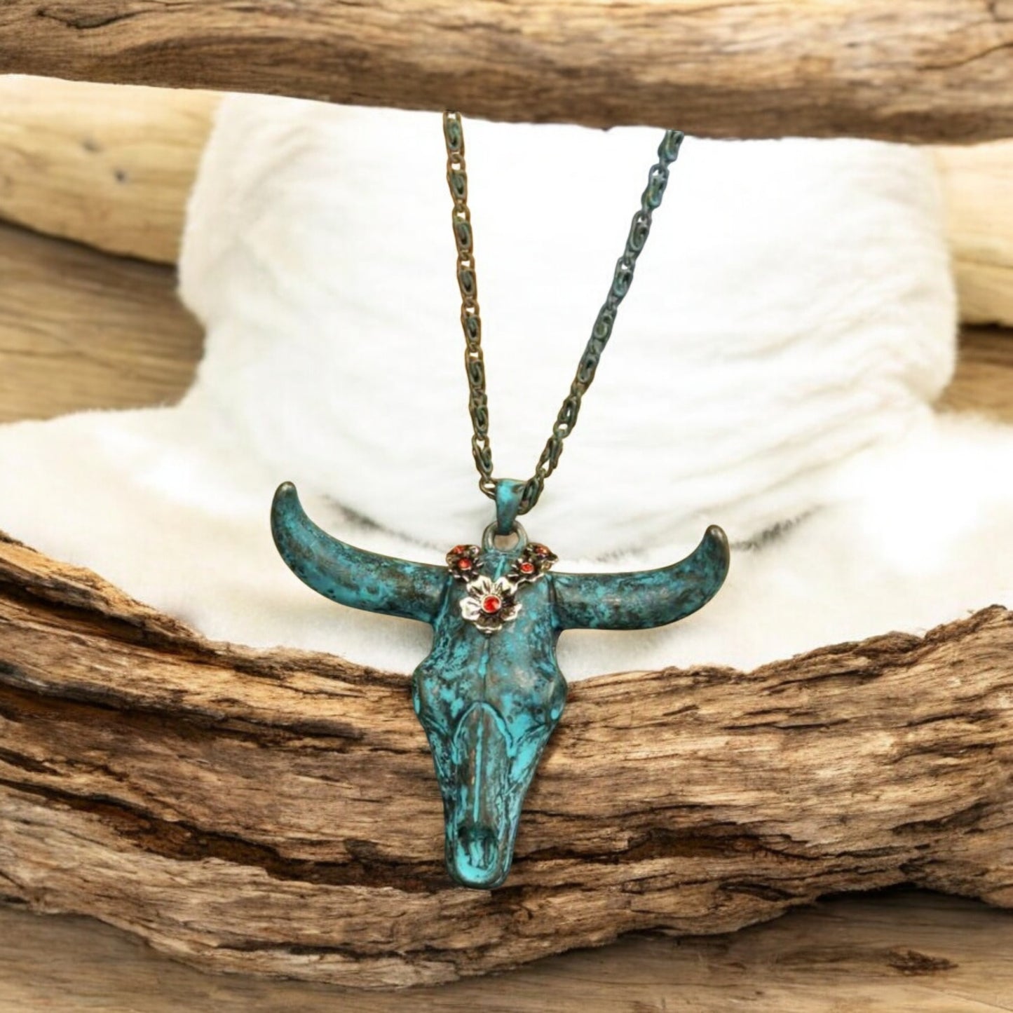 Dressed Up Bull Skull Long Statement Necklace