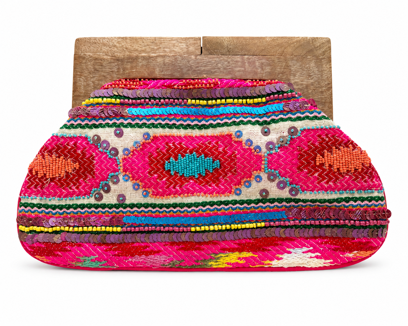 Hot Pink Boho Beaded Statement Clutch – Large Western Ethnic Embroidered Handbag (13” x 9”)