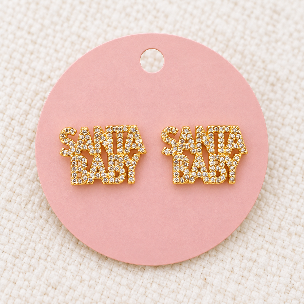 Santa Baby Crystal Stud Earrings – Gold Holiday Statement Earrings