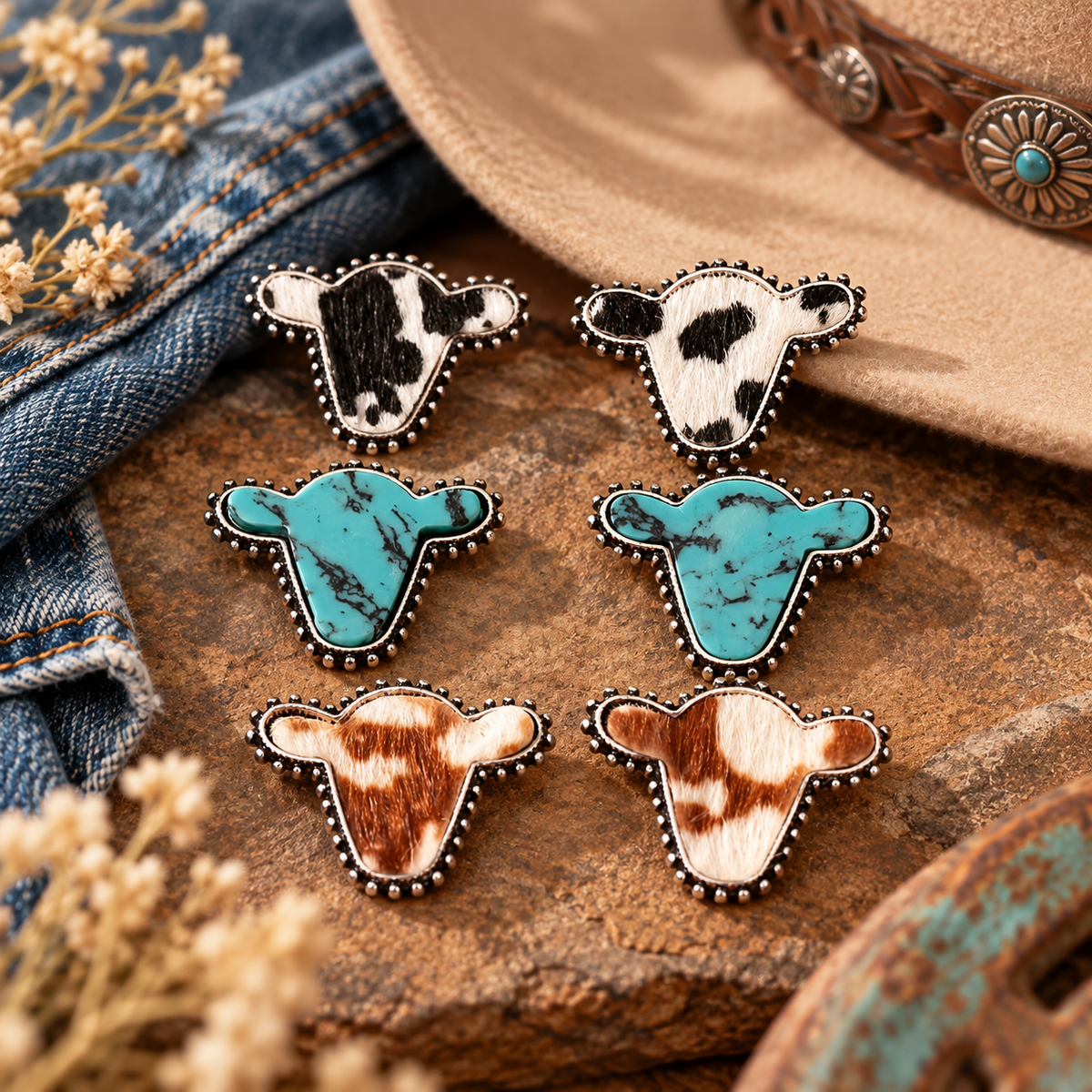 Cowgirl Cattle Club Cow Head Stud Earring Trio