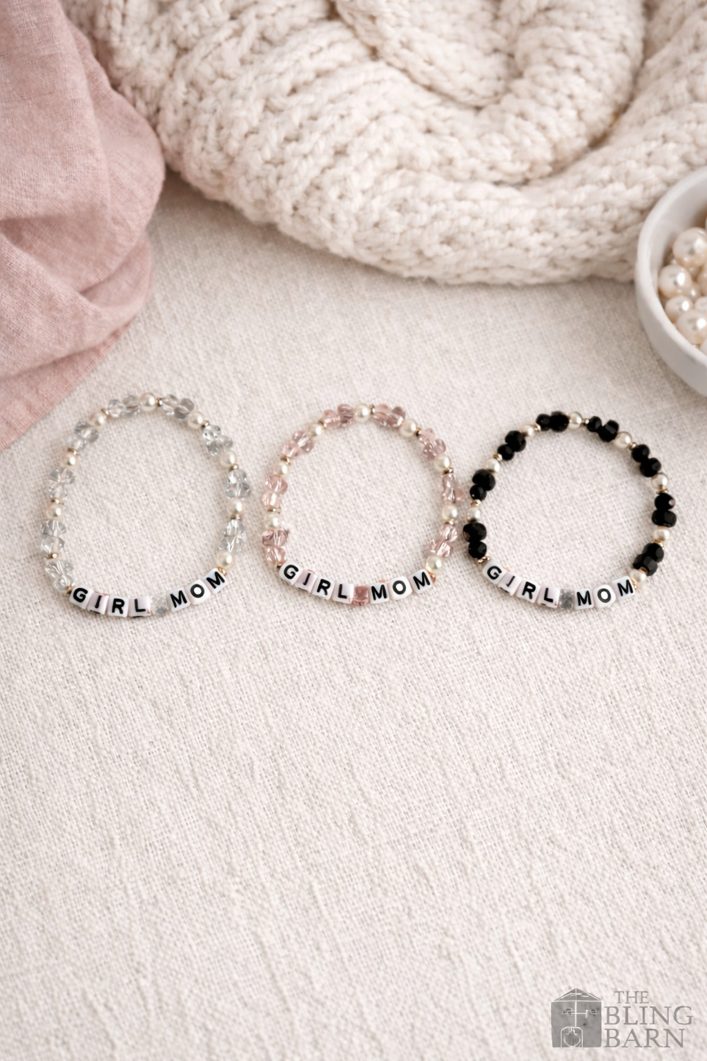 Girl Mom Beaded Stretch Bracelet – Pearl & Faceted Glass Mom Bracelet