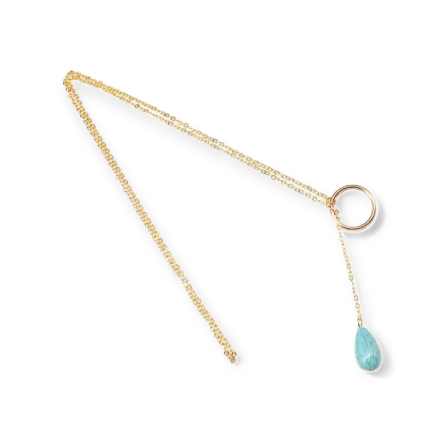 Appreciated And Simple Gold Metal Dainty Necklace with Cowgirp Blue Crackle Drop