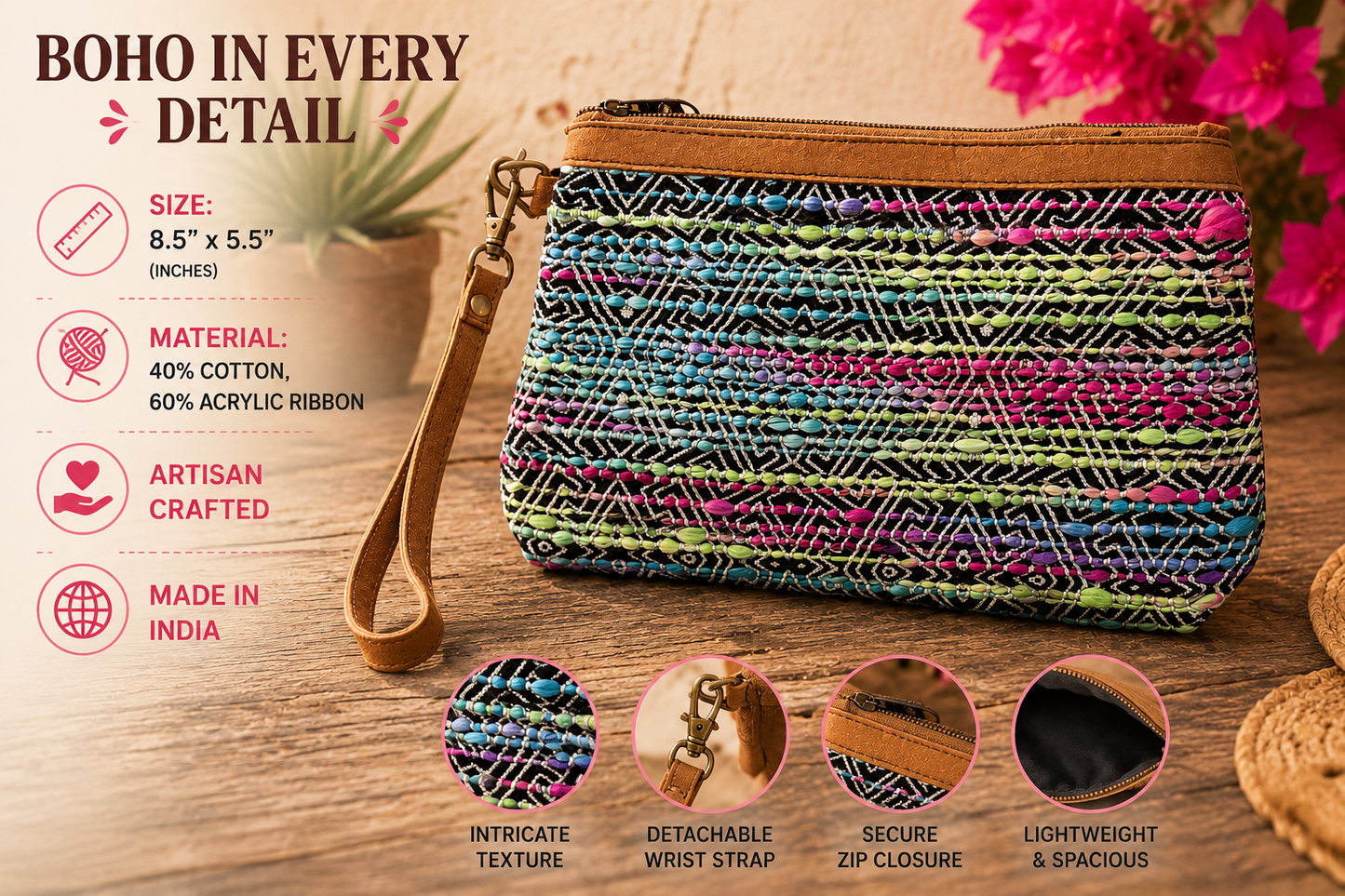 Midnight Mirage Beaded Wristlet – Colorful Boho Western Boutique Clutch Bag