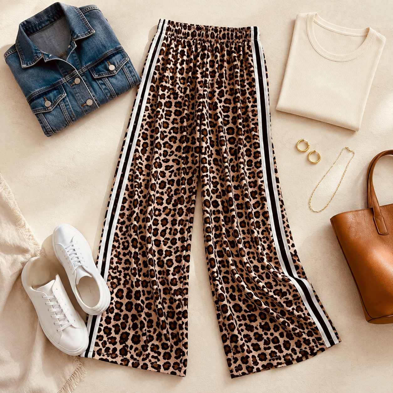 Wild at Ease Leopard Stripe Wide Leg Pants