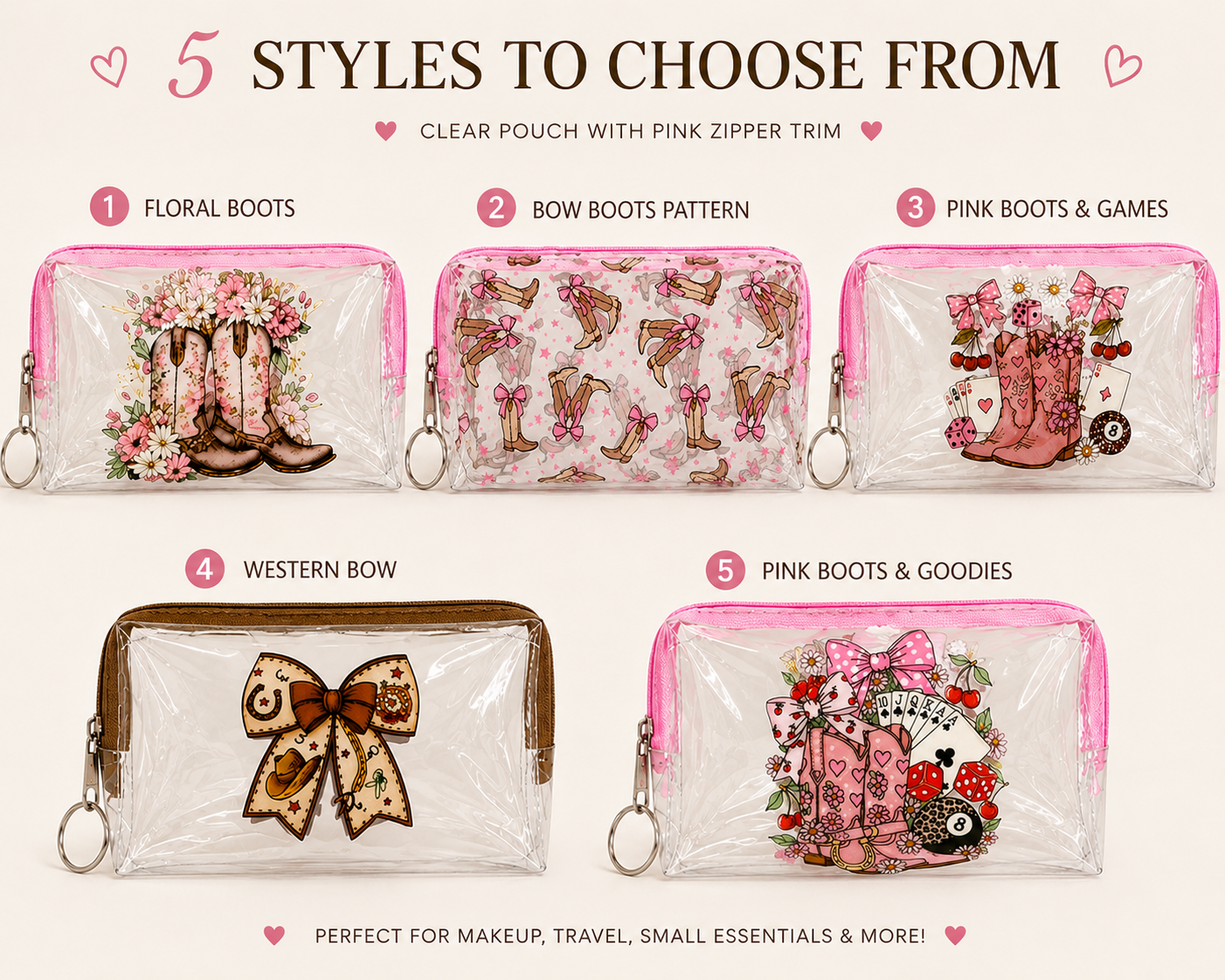 Clear Western Boot Zipper Pouch