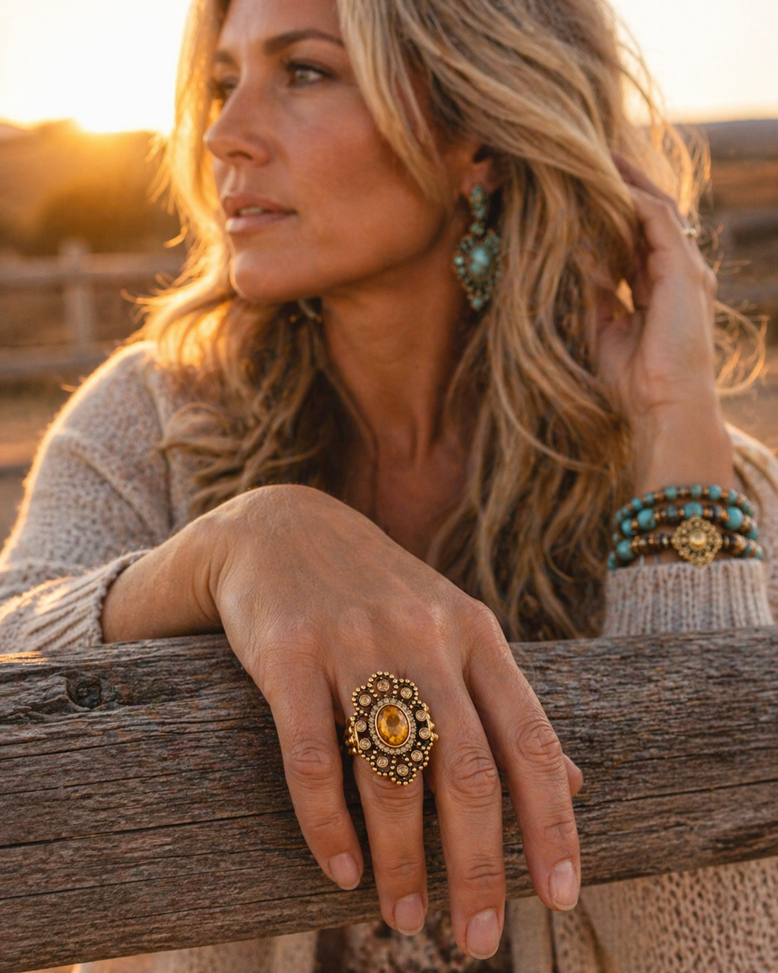 Golden Honey Halo Statement Ring