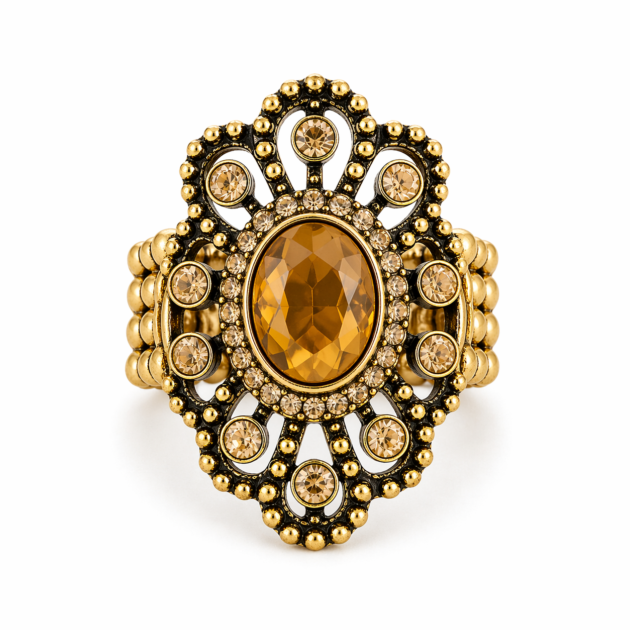Golden Honey Halo Statement Ring