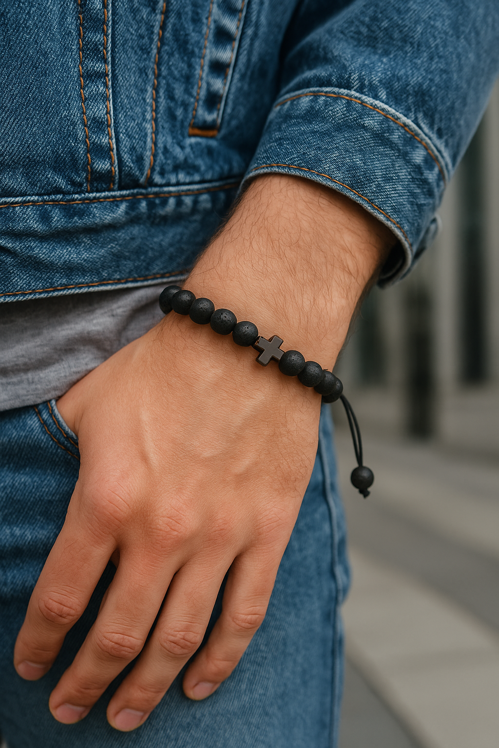 Unisex Lava Bead Pull Tie Bracelet