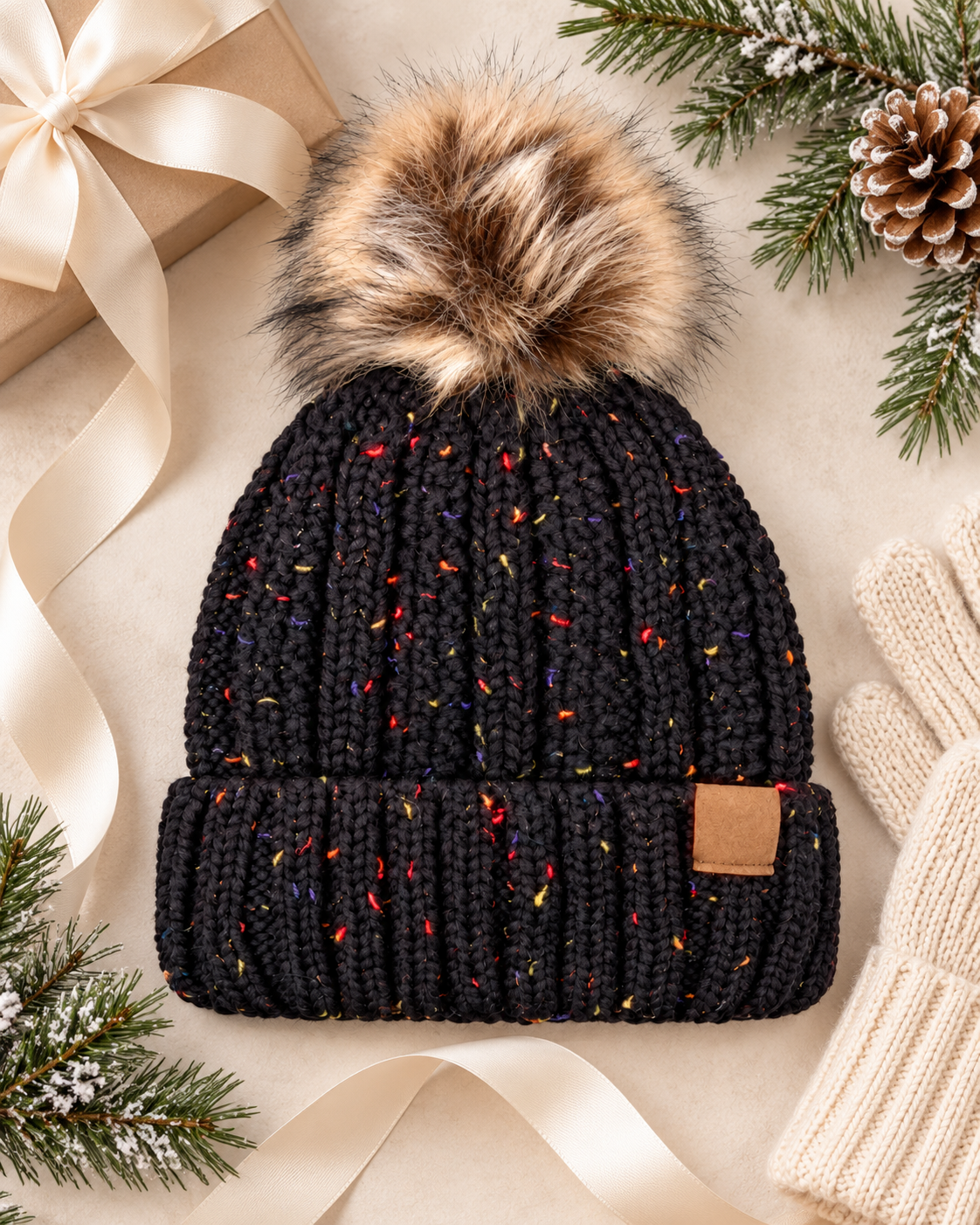 Aspen Confetti Fleece-Lined Pom Beanie