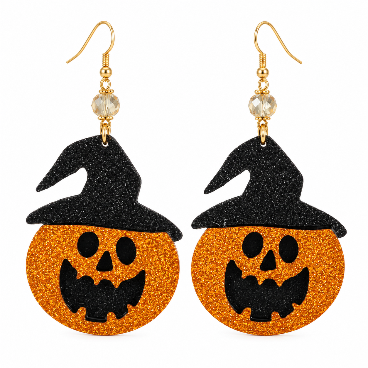 Witchy Pumpkin Glitter Drop Earrings