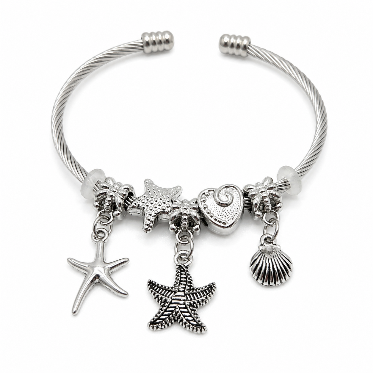 Ocean Charm Cuff Bracelet – Stainless Steel Coastal Stack