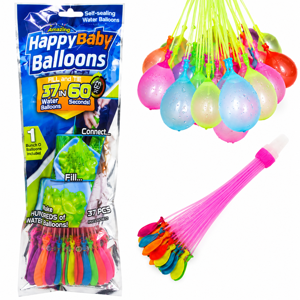 Splash Squad Quick-Fill Water Balloon Bundle | Self-Sealing Summer Water Balloons for Pool Parties, Backyard Fun & Family Games