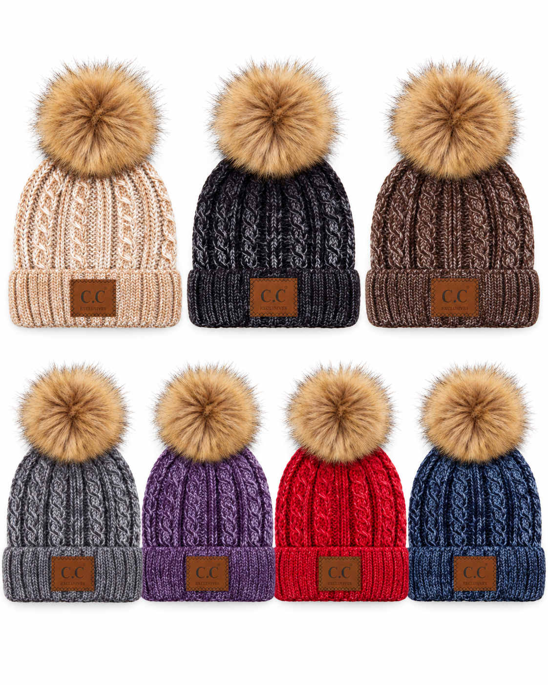 Everly Marled Cable Knit Pom Beanie