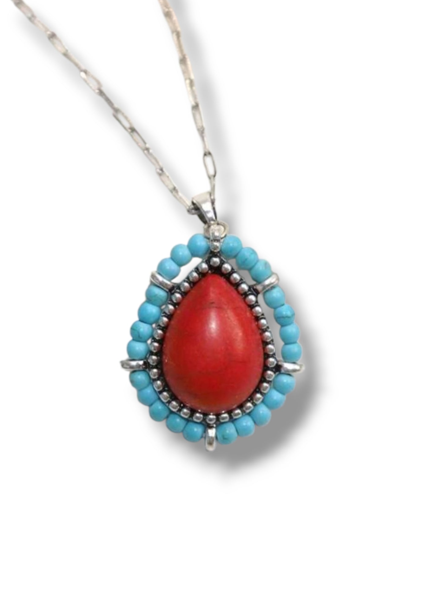 Seeded And Beaded Western Love Teardrop Chain Necklace