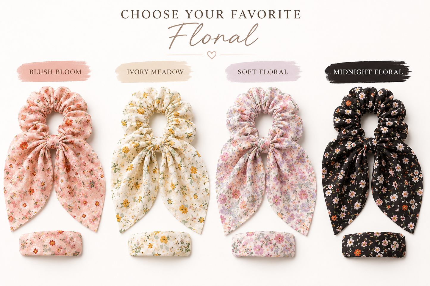 Wildflower Bow Scrunchie & Barrette Set